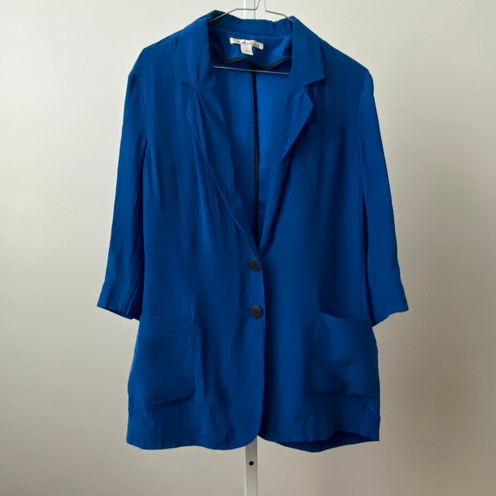 Kenneth Cole Luxury Formal 100% Silk M Blue Blazer Lightweight Jacket - Picture 1 of 6